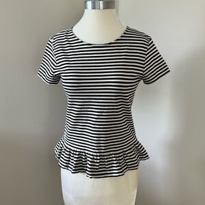 J Crew Striped Ruffled Waist Tee, Size XS